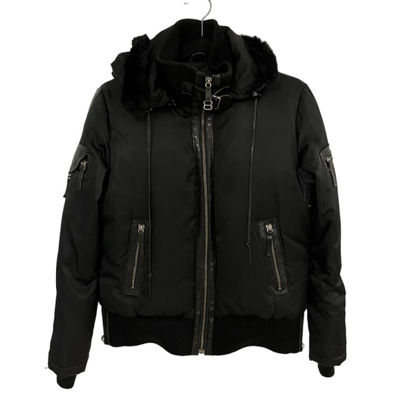 RUDSAK NYLON PARKA WITH LEATHER TRIM AND FUR TRIMMED HOODIE - Picture 1 of 17